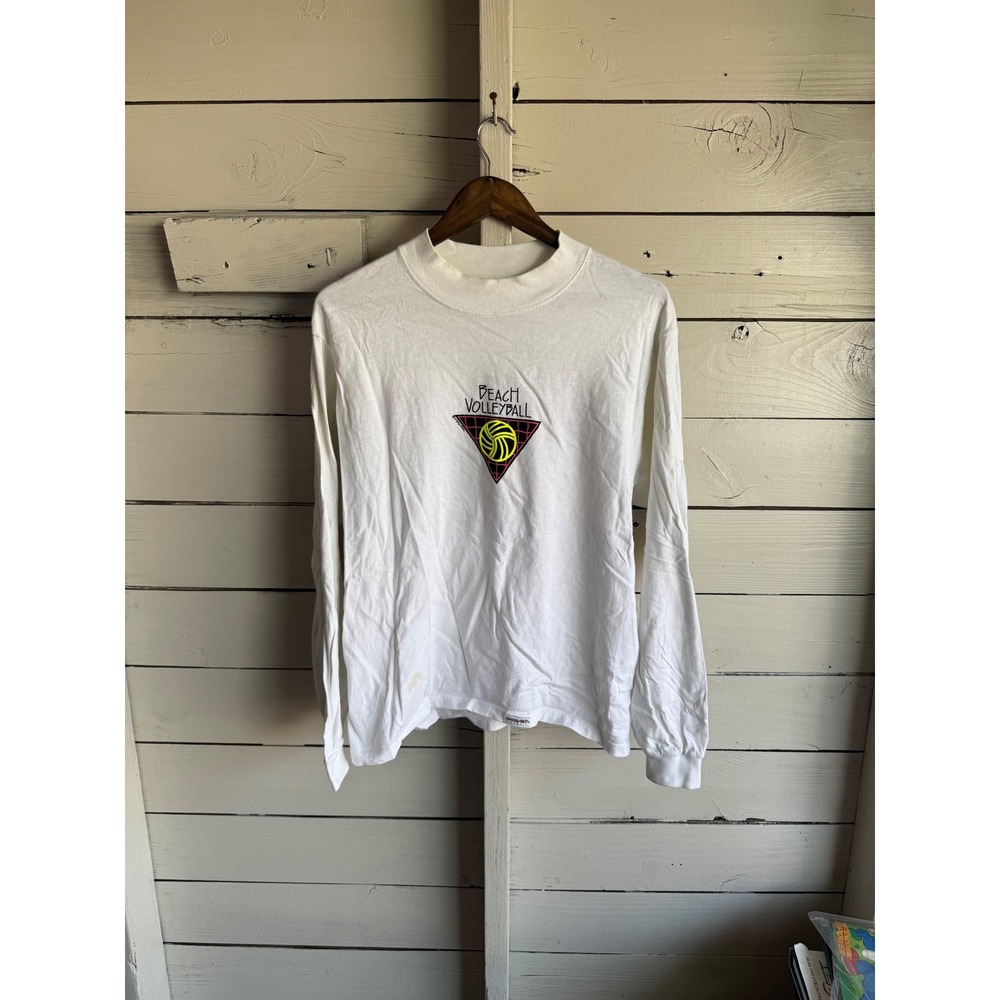 Vintage Crazy Shirts Hawaii Beach Volleyball Long Sleeve T-Shirt White Mens M